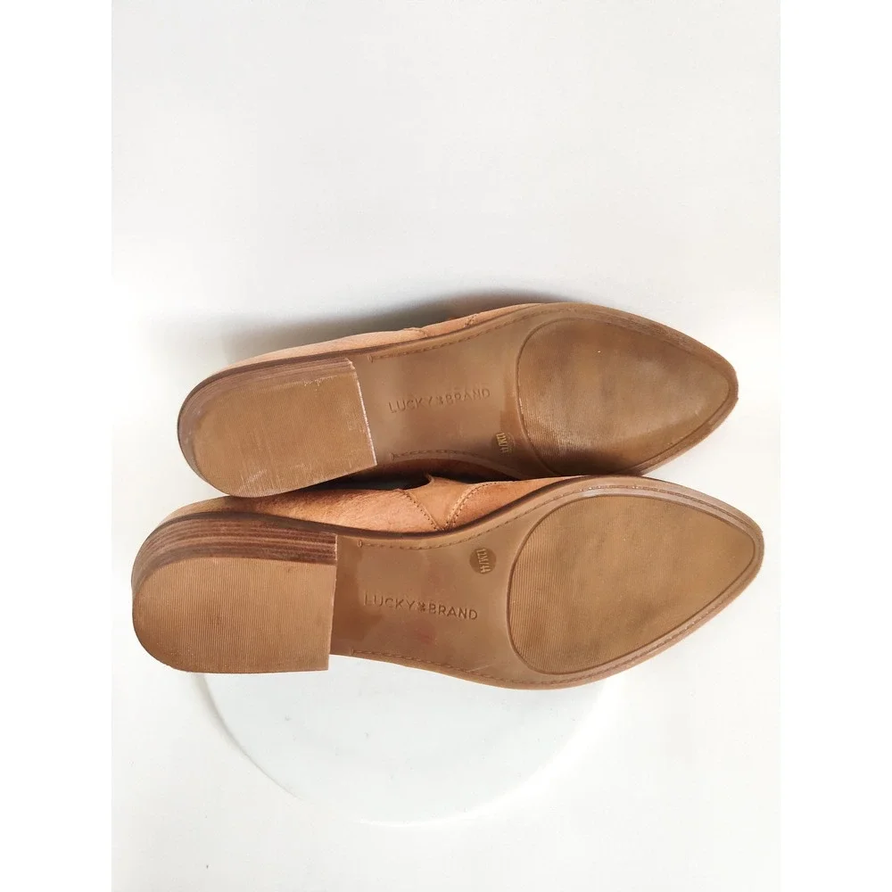 Lucky Brand Loafer Booties Flats 12 Leather Pointed Toe Tan Cutout Boho Western